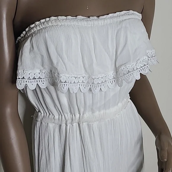 Maxi Dress Size Small White Strapless Ruffle Lace Travel Casual Cruise Summer - Picture 5 of 9
